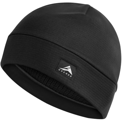 GXCROR Winter Running Beanie, Fleece Lined Skull Cap with Ponytail Opening - color: Black, size: Large