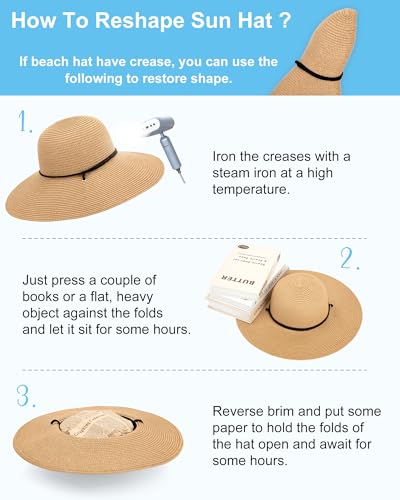 Sun Hats for Women, Summer Wide Brim Straw Beach Hat - color: Khaki, size: Large