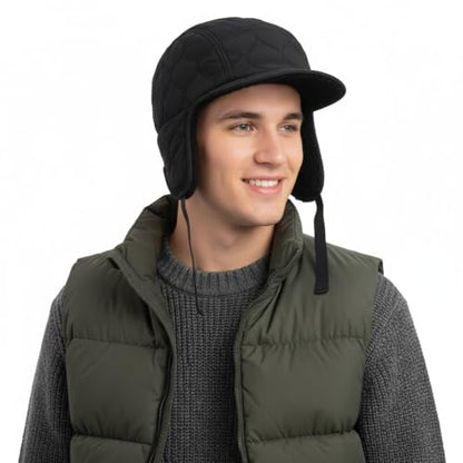 Unisex Winter Warm Aviator Earflap Hat Double-Side-Wear Sherpa Lined Trapper Hat Pilot Cap Outdoor Ski Hunting Cycling - color: Black