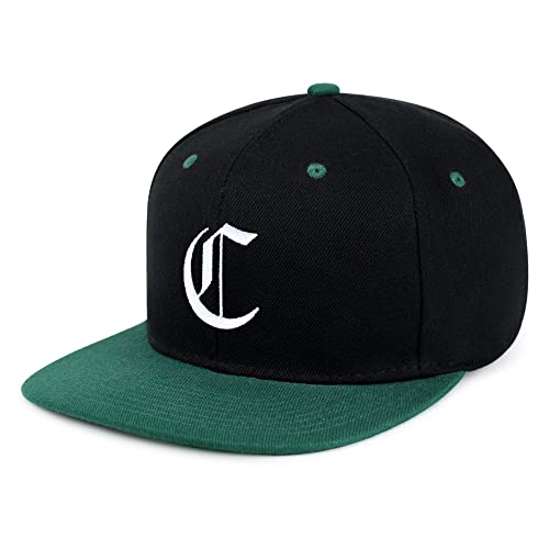 JPAK Old English Letter C Hip-Hop Snapback Hat Embroidered Baseball Cap English Alphabet - color: 17. Black/Green