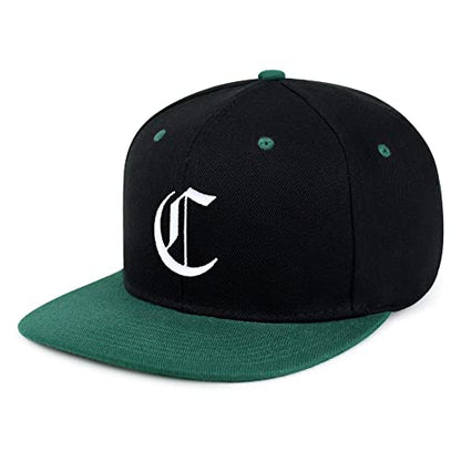 JPAK Old English Letter C Hip-Hop Snapback Hat Embroidered Baseball Cap English Alphabet - color: 17. Black/Green