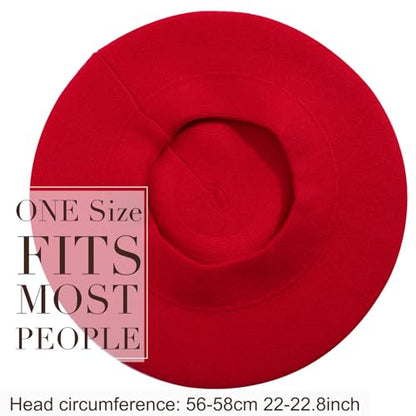 Sumolux Women Beret Hat French Beret Beanie Cap Classic Solid Color - color: Red, size: Large
