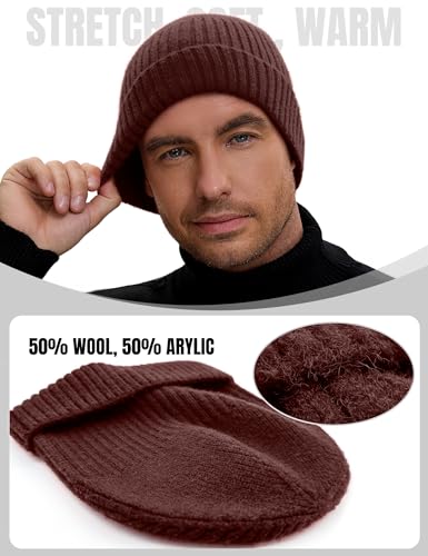 vidsel 50% Wool Double Cuff Beanie Hat for Men Women, Warm Winter Knit Cap - color: Dark Coffee