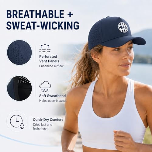 HH HOFNEN Quick Dry Baseball Cap Mesh Snapback Hat Golf Ball Cap Men Women - color: 2-black+navy