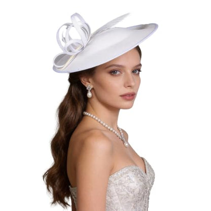 Women's Fascinators Feather Polyester Kentucky Derby Saucer Hats with Headband - color: White With Pearl