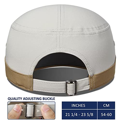 GADIEMKENSD Stretch Army Cap Cadet Military Hats Flat Top Baseball Cap Short Bill Breathable - color: Cream/Khaki