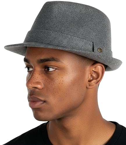 Funky Junque Fedora Hats for Men – Classic Wool Blend Trilby Dress Hat, Short Brim Men’s Fedoras for Formal & Casual Wear - color: Light Grey, size: 6 3/4-7 1/8