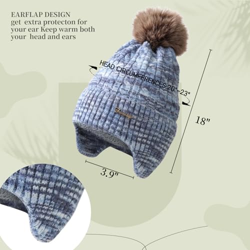 FENELY Women's Knitted Warm Beanie Winter Hat, Warm Chunky Snow Hat with Pompom - color: Bluespacedye