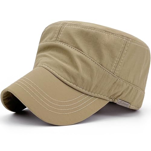 Loneshark Water Resistant Military Hat Quick Dry Cadet Cap Army Flat Top - color: Sport-logo-khaki