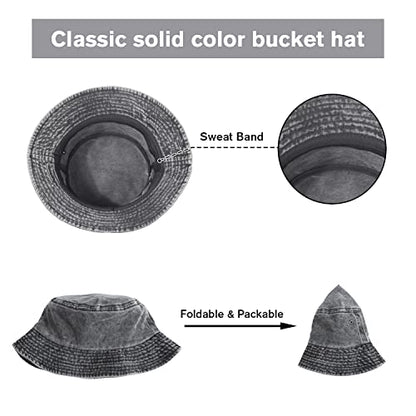 Washed Cotton Bucket Hats Packable Summer Beach Cap for Men Women - color: Ce-bh-gray-white-navy