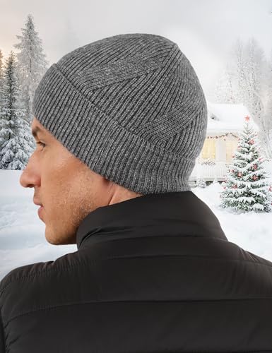 Wool Beanie Hat for Mens Unisex Winter Hats Womens Adults Cuffed Beanies Hiking Knit Skull Cap Warm Fisherman Beanie - color: Grey