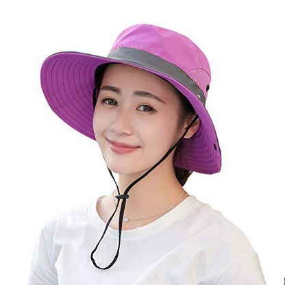 Muryobao Women's Ponytail Sun Hat UV Protection Foldable Mesh Wide Brim Beach Fishing Hat - color: Purple
