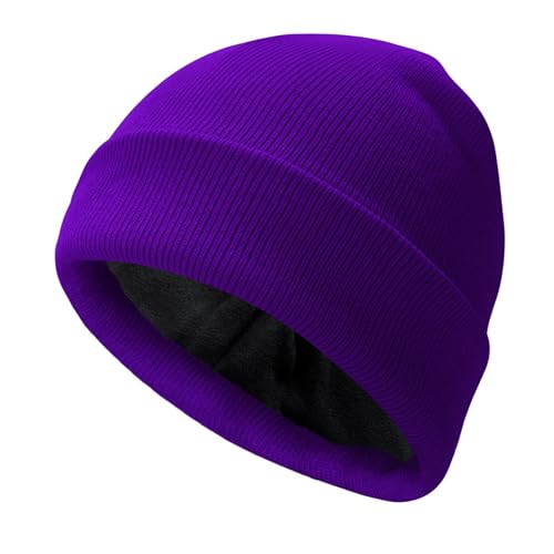 PFFY Beanie for Men Women Unisex Knit Cuffed Winter Thick Lined Beanies Hat - color: Pure Darkpurple