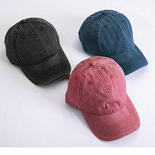 Glamorstar Classic Unisex Baseball Cap Adjustable Washed Dyed Cotton Ball Hat - color: Red Wine+black+navy