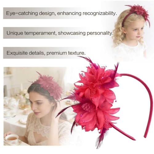 Fascinators for Women Ribbon Feather Tea Party Headwear - color: Magenta