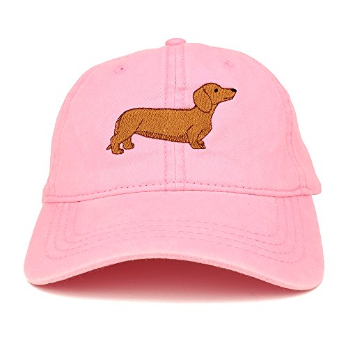 Trendy Apparel Shop Dachshund Embroidered Dog Theme Low Profile Dad Hat Cotton Cap - color: Pink