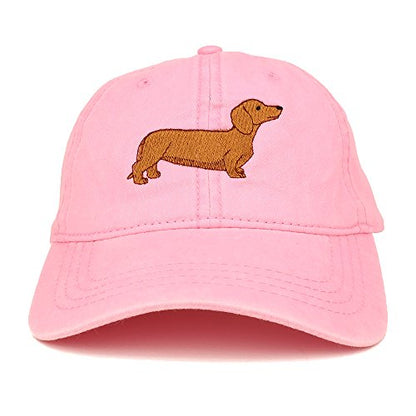 Trendy Apparel Shop Dachshund Embroidered Dog Theme Low Profile Dad Hat Cotton Cap - color: Pink