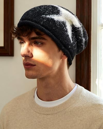 Croogo Slouchy Beanies for Men Women Winter Soft Warm Hat Lightweight & Breathable Slouch Knitted Skull Cap - color: Black