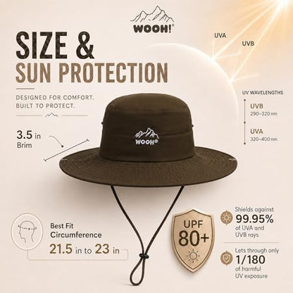 WOOH Sun Hats for Women,UPF80+ Wide Brim Foldable Bucket Hat with Adjustable Chin Strap,Summer Hat for Beach Hiking Gardening - color: Army Green