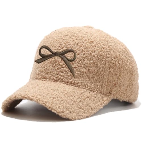Winter Baseball Cap for Women Lamb Wool Solid Color Warm Baseball Cap for Outdoor Travel - color: B Khakibrown