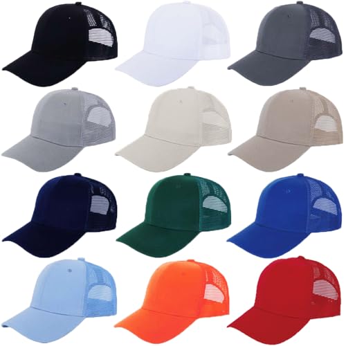 ZH 12 Pack Mesh Trucker Hats, Bulk Baseball Caps for Men and Women, Trucker Cap Wholesale - color: Multicolored