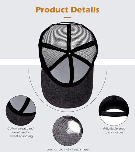 Blank Mesh Back Trucker Hat for Men and Women, Unisex Adjustable Snapback Baseball Cap, Adult Plain Classics Retro Hat - color: Dark Grey