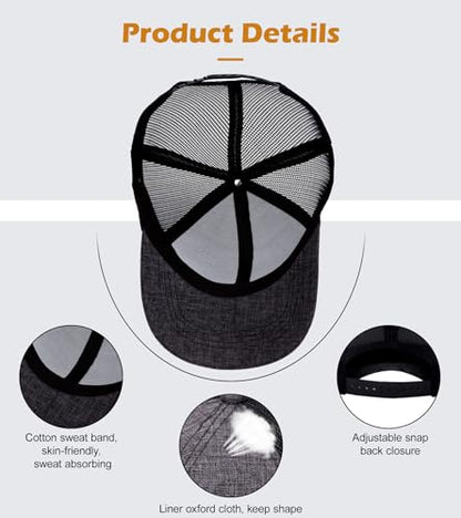 Blank Mesh Back Trucker Hat for Men and Women, Unisex Adjustable Snapback Baseball Cap, Adult Plain Classics Retro Hat - color: Dark Grey