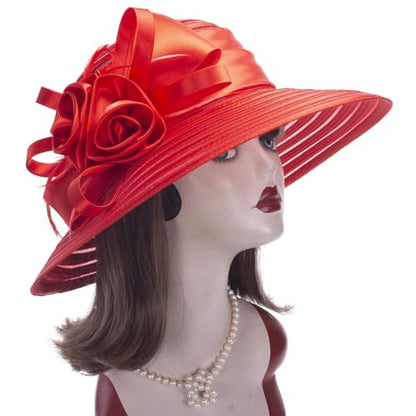 Lawliet Womens Satin Ribbon Church Wedding Sun Wedding Occasion Hat A214 - color: Red