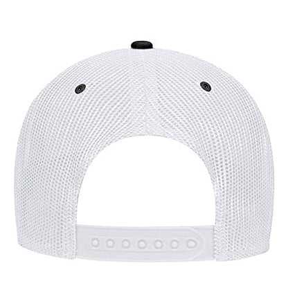 Ashen Fane 6 Panel Blend Twill Structured Low Profile Mesh Back Snapback Trucker Hat - color: Blk/Blk/Wht