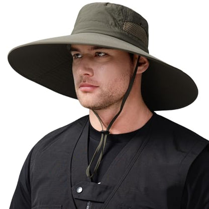 Wide Brim Sun Hat for Men Women UV Protection Bucket Fishing Hats - color: Army Green Solid