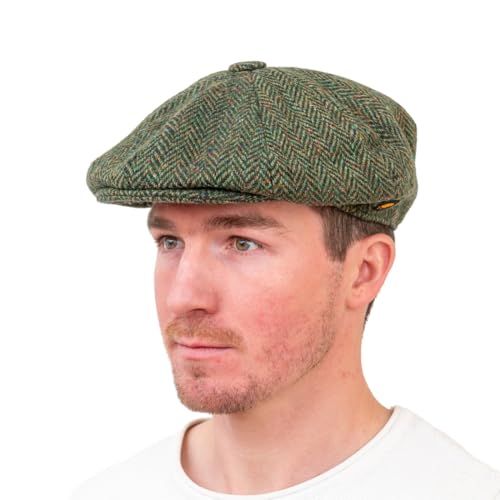 Hatman of Ireland Men's Donegal Tweed 8 Piece Cap Irish Newsboy Hat, Made in Ireland - color: Green, size: Large