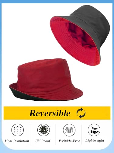 Gelante Reversible Bucket Hat for Men and Women - Cotton, Outdoor Sun Protection Bucket Hats. - color: Red/Black