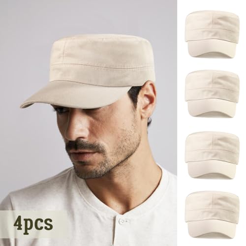 Glamorstar Unisex Cadet Army Hats 4 Pieces Military Flat Top Newsboy Cap - color: 4 Beige