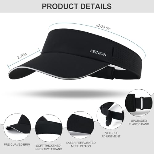 FEINION Women Stretchy Sun Visor with Sunglass Slot Baseball Hat - color: Black