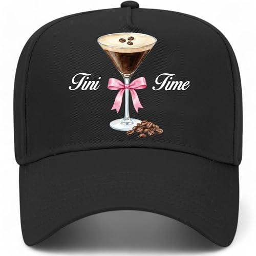 Tini Time Ribbon Hat | Premium Adjustable Snapback Espresso Martini Trucker Hats for Men & Women - color: Black