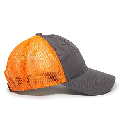 Outdoor Cap Garment Washed Meshback Cap - color: Charcoal/Neon Orange