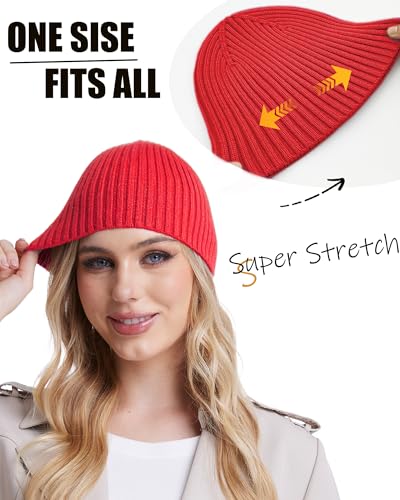 Wool Knit Beanie Hats for Men Women,Cuffless Winter Skull Caps - color: 1-red