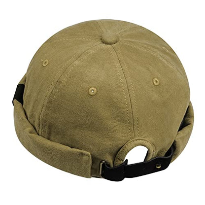 Croogo Cotton Brimless Hat for Men Rolled Cuff Docker Cap Casual Worker Hat - color: M-ct84-khaki