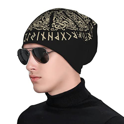 Men Vikings Beanie Caps,Norse Rune Skull Cap Knit Hat Slouchy Cap Autumn Summer Casual Beanies Hat - color: Norse