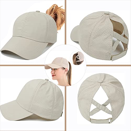 Womens Ponytail Hat Baseball Cap, Adjustable Criss Cross Baseball Cap High Bun Unisex Quick Drying Trucker Hats - color: Zkhaki