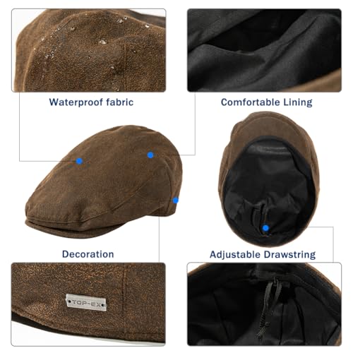 TOP-EX UPF 50+ Waterproof Newsboy Flat Cap for Men, XL/XXL - color: Coffee (Waterproof Waxed Cotton), size: 3X-Large