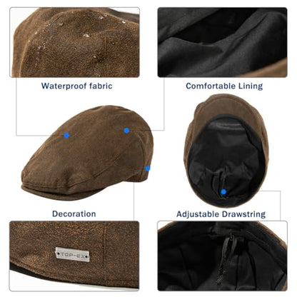 TOP-EX UPF 50+ Waterproof Newsboy Flat Cap for Men, XL/XXL - color: Coffee (Waterproof Waxed Cotton), size: Medium-Large