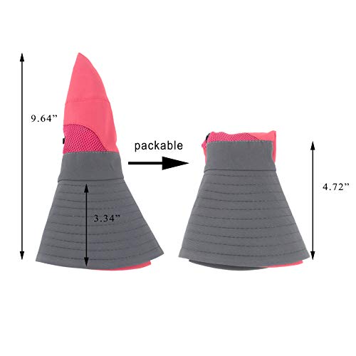 Muryobao Women's Ponytail Sun Hat UV Protection Foldable Mesh Wide Brim Beach Fishing Hat - color: Watermelon Red