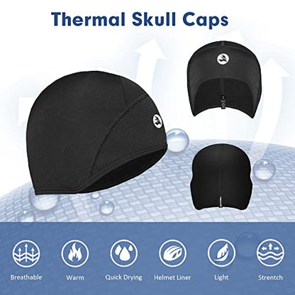 EMPIRELION Lightweight Thermal Skull Cap Ears Warm Cycling Helmet Liner Winter Running Beanie Hats Sweat Wicking - color: Black + Black 2pack