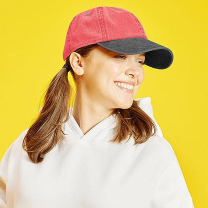 The Hat Depot 100% Cotton Pigment Dyed Low Profile Dad Hat Six Panel Cap - color: 2. Red/Black