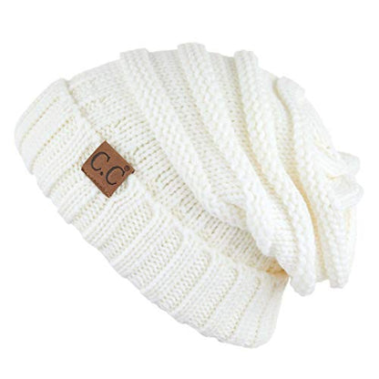 C.C Hat-100 Oversized Baggy Slouch Thick Warm Cap Hat Skully Cable Knit Beanie - color: Ivory