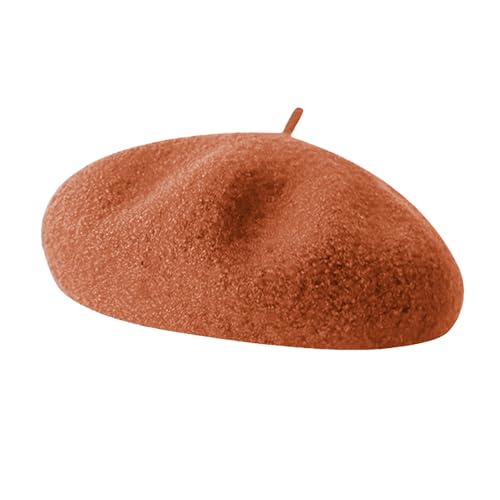 French Beret Hats for Women - Soft Warm Wool Solid Color Beanie Winter Cap - color: Light Orange