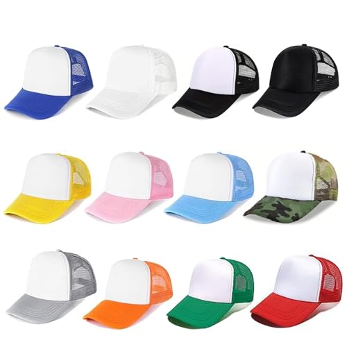 Trucker Hats Bulk Blank Mesh Sublimation Blank Hats Adjustable Baseball Caps Hats for Men and Women - color: 12 Pcs Multicolor
