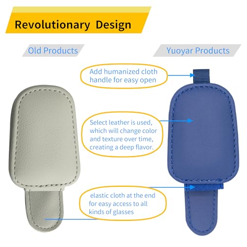 Yuoyar Magnetic Leather Sunglasses Holder for Car, 2 Packs (Blue) - color: Blue