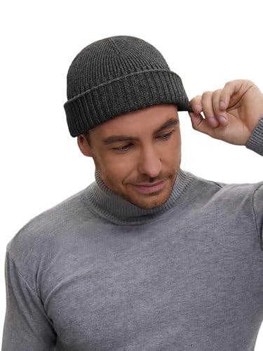Wool Short Fisherman Beanie for Men Women Double Cuffed Skull Caps - color: 1pcs-dark Gray